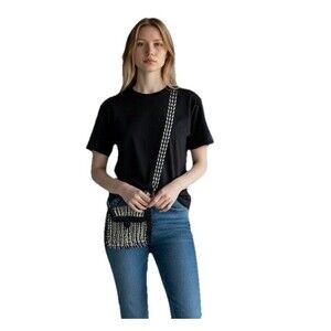 Soda Can Tab Recycled Crossbody Bag Hand-crochet Purse Black & Silver Lined NWOT